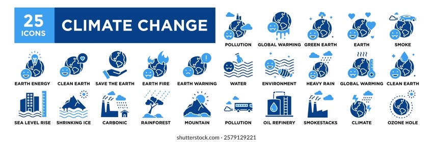 Climate Change icon collection set. Containing design Pollution, Global Warming, Green Earth, Earth, Smoke	