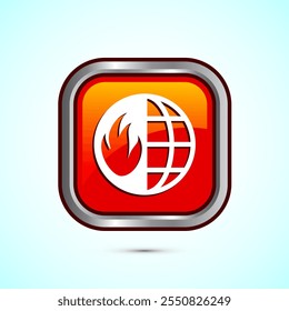 Climate change icon design, Global warming, Earth temperature icon, Orange Color Square Button Design