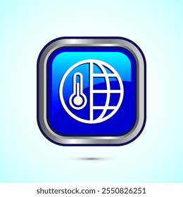 Climate change icon design, Global warming, Earth temperature icon, Blue Color Square Button Design