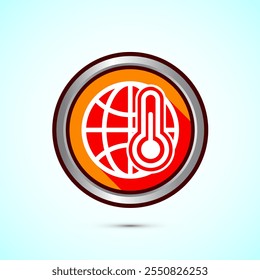 Climate change icon design, Global warming, Earth temperature icon, Orange Shadow Button Design