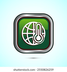 Climate change icon design, Global warming, Earth temperature icon, Green Color Square Button Design