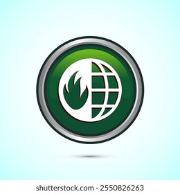 Climate change icon design, Global warming, Earth temperature icon, Green Color Round Button Design