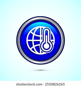 Climate change icon design, Global warming, Earth temperature icon, Blue Color Round Button Design