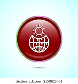 Climate change icon design, Global warming, Earth temperature icon, Red Color Round Button Design