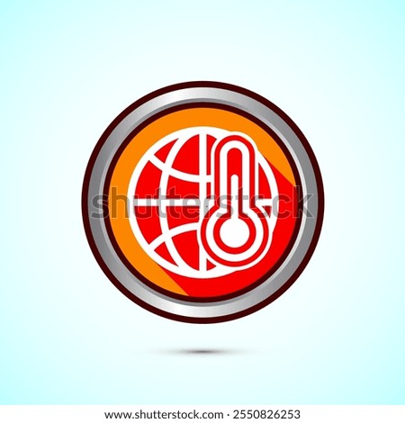 Climate change icon design, Global warming, Earth temperature icon, Orange Shadow Button Design