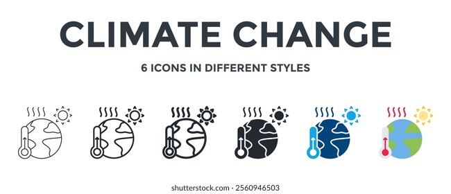 CLIMATE CHANGE icon in different style vector illustration. Designed in thin line, regular line, bold line, glyph, color fill, and flat style can be used for web