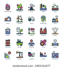 Climate Change icon pack for your website design, logo, app, and user interface. Climate Change icon filled color design. Vector graphics illustration and editable stroke.