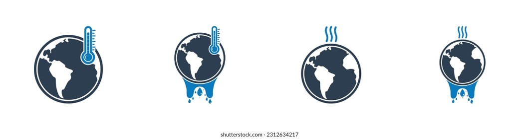 Klimaschutz-Symbolsatz. Kollektion von Icons für die globale Erwärmung, Thermometer, Globe, Wärme und mehr. Bearbeitbare Flach-Vektorgrafik.