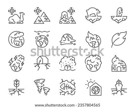 Climate change icon set. It included global warming, earth, heat, social issues and more icons. Editable Vector Stroke.