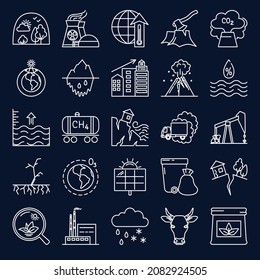 Climate change icon set in line style. Ecology problems and environment protection. Vector illustration.