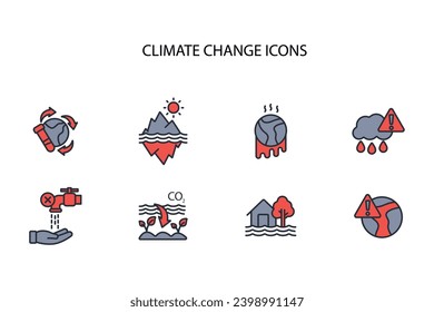 Climate change icon set.vector.Editable stroke.linear style sign for use web design,logo.Symbol illustration.