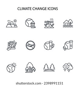 Climate change icon set.vector.Editable stroke.linear style sign for use web design,logo.Symbol illustration.
