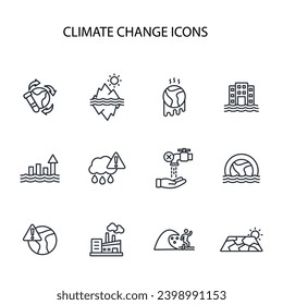 Climate change icon set.vector.Editable stroke.linear style sign for use web design,logo.Symbol illustration.