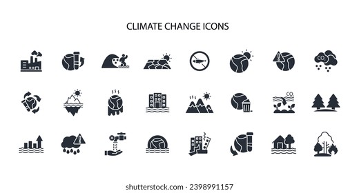 Climate change icon set.vector.Editable stroke.linear style sign for use web design,logo.Symbol illustration.