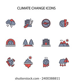 Climate change icon set.vector.Editable stroke.linear style sign for use web design,logo.Symbol illustration.