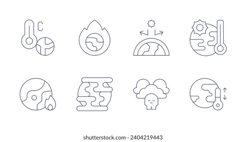 Iconos del cambio climático. Trazo editable. Conteniendo el calentamiento global, el efecto invernadero, la contaminación atmosférica, el clima extremo, el cambio climático.