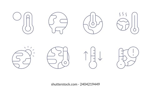 Climate change icons. Editable stroke. Containing temperature, global warming, greenhouse effect.