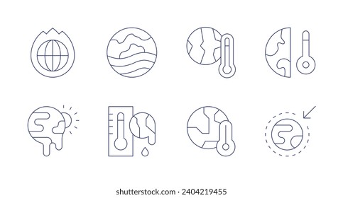 Iconos del cambio climático. Trazo editable. Conteniendo el calentamiento global, la ola de calor, el efecto invernadero.