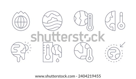 Climate change icons. Editable stroke. Containing global warming, heat wave, greenhouse effect.