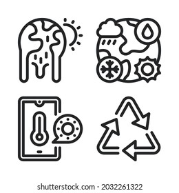 Symbole für den Klimawandel festgelegt. Perfekt für mobile App-Anwendungen, App-Icons, Präsentationen, Illustrationen und andere Projekte.