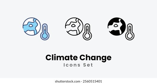 Climate Change Icons thin line and glyph vector icon stock illustration