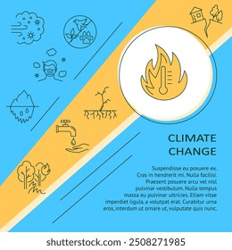 Climate change impact banner template with place for text. Weather events, global warming. Vector illustration.