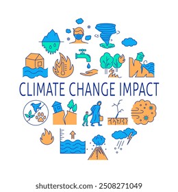 Climate change impact round concept banner. Vector illustration.