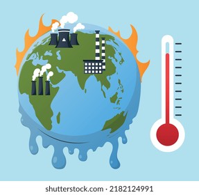 Climate change industry. Caring for environment, reducing release of harmful waste. Global problems and warming due to production. Poster or banner for website. Cartoon flat vector illustration