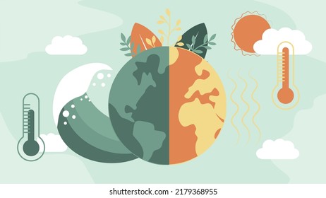 
Climate change infographic. Global warming illustration, environmental pollution, the concept of the impact of heat on global warming.