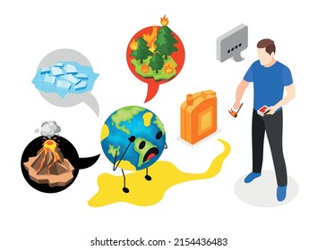 Climate change isometric composition with global warming and ice melting vector illustration