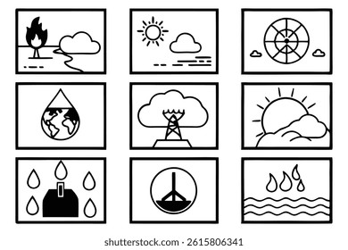 Climate change line art illustration in environmental designs