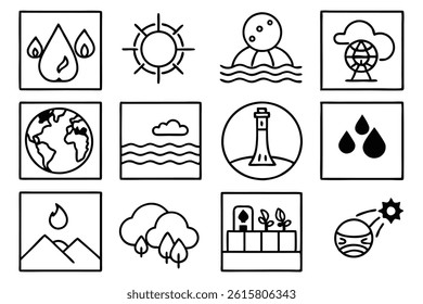 Climate change line art illustration in environmental designs