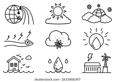 Climate change line art illustration in environmental designs