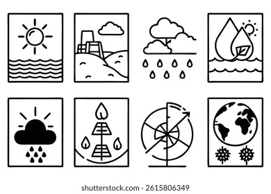 Climate change line art illustration in environmental designs