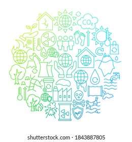 Climate Change Line Icon Circle Design. Vector Illustration of Outline Poster.