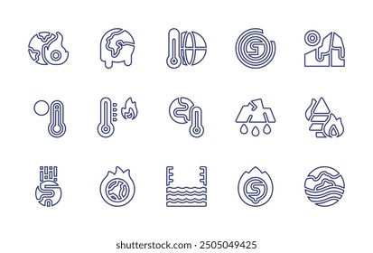 Climate change line icon set. Editable stroke. Vector illustration. Containing globalwarming, melting, climatechange, temperature, ozonelayer, greenhouseeffect, sealevel.