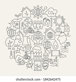 Climate Change Line Icons Circle. Vector Illustration of Outline Design.