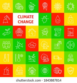 Climate Change Line Icons. Vector Thin Outline Save Planet Symbols.