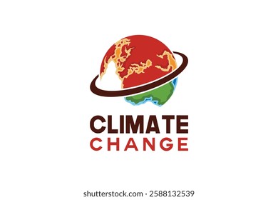 Climate change logo design vector illustration with world icon symbol