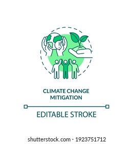 Climate Change Mitigation Concept Icon. Organic Waste Reduction Idea Thin Line Illustration. Energy Efficiency. Changing Consumer Behavior. Vector Isolated Outline RGB Color Drawing. Editable Stroke