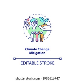 Climate change mitigation concept icon. Organic waste reduction benefit idea thin line illustration. Reducing greenhouse gases emission. Vector isolated outline RGB color drawing. Editable stroke