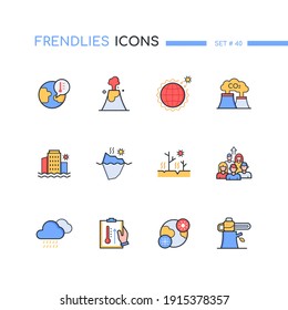 Climate change - modern line design style icons set. Ecology and environment idea. Global warming, greenhouse effect, deforestation, population increase, sea level rise, melting ice, desertification