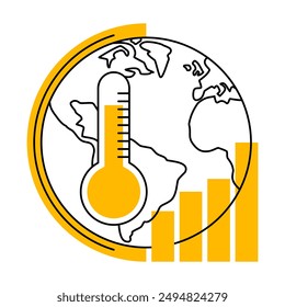 Icono de monitoreo e investigación del cambio climático o Plantilla de logo. Temperatura en aumento, Anuncio de calentamiento global. Diseño de estilo abstracto plano