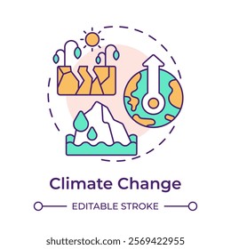 Climate change multi color concept icon. Biodiversity decline cause. Habitat destruction. Ecosystem imbalance. Round shape line illustration. Abstract idea. Graphic design. Easy to use in article