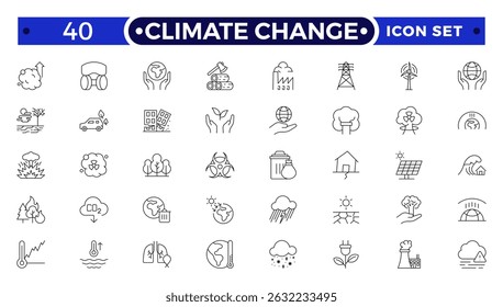 Climate Change Outline icon natural environment Carbon neutral and net zero concept greenhouse gas emissions Green energy, CO2 neutral, gas emissions, climate, ecology.
