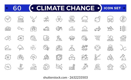 Climate Change Outline icon natural environment Carbon neutral and net zero concept greenhouse gas emissions Green energy, CO2 neutral, gas emissions, climate, ecology.
