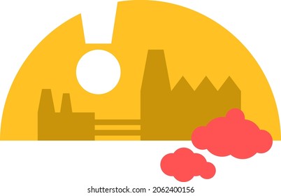 climate change pollution by industry noon with big exclamation mark moon minimal flat isolated vector graphic icon or illustration