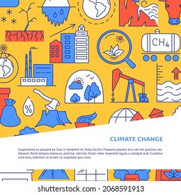 Climate change poster with place for text. Environment protection banner in colored line style. Vector illustration.