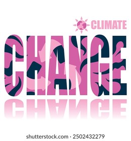 Climate change poster. Vector poster on a social theme. Word climate change on white background with reflection.