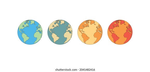 Climate change preview. Vector illustration of global warming or temperature increase on planet earth by changing colors from cold to warm. Isolated, white background, copy space.